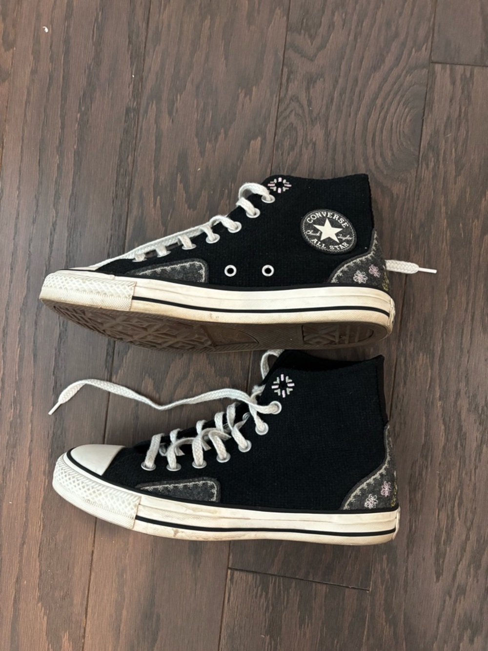 Converse Black Canvas High Top with Flowers Size 9